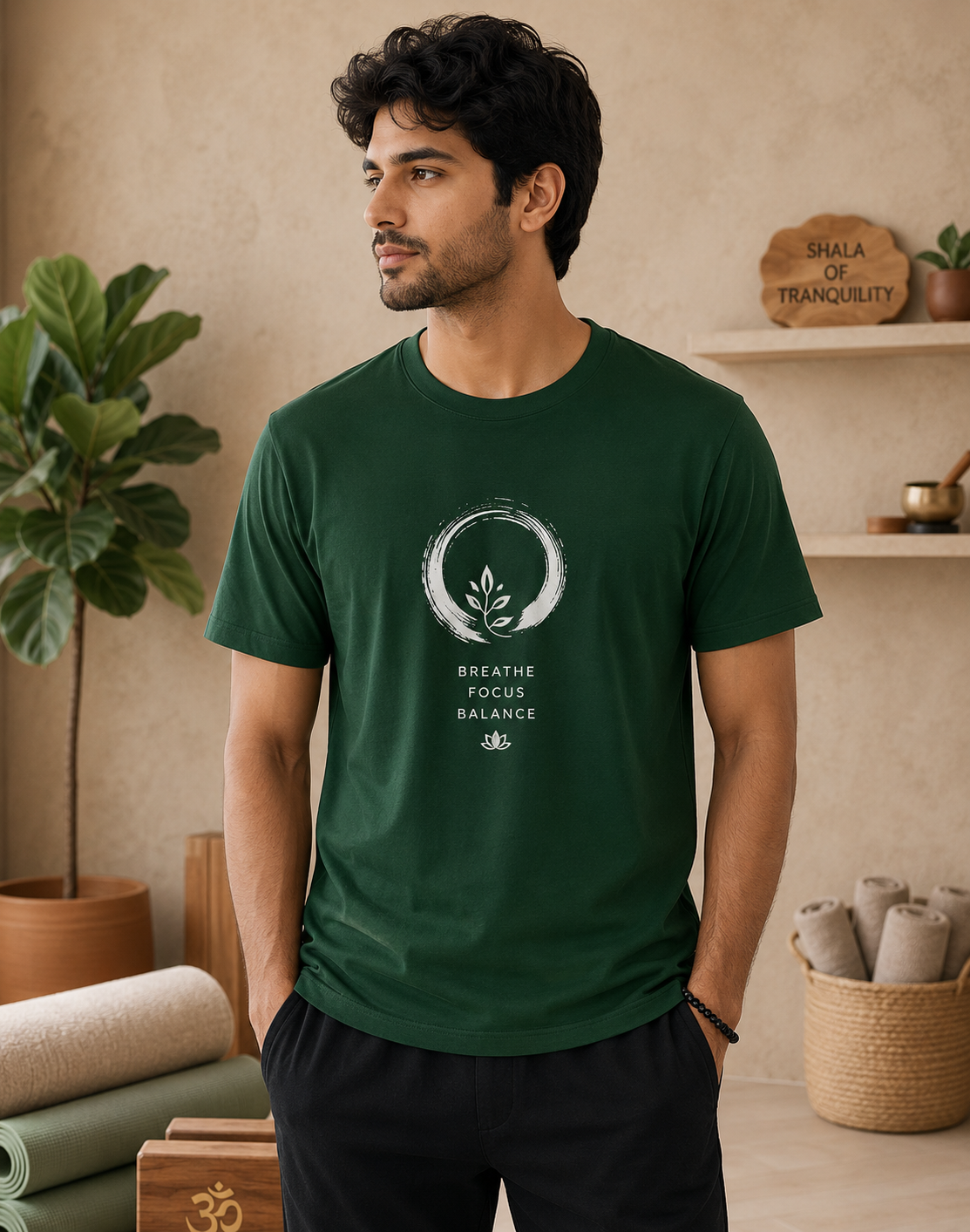 Innerrise Reach Your Balance Yoga T-Shirt – Forest Green Edition Innerrise Reach Your Balance Yoga T-Shirt – Forest Green Edition